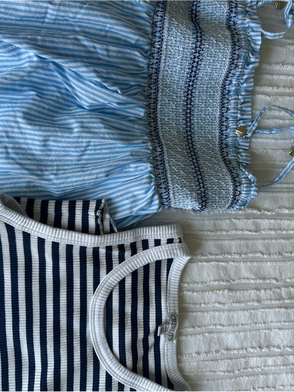 Striped Navy & White Tank with Light Blue Smocked Top CrewCuts Girls XL (12-14)